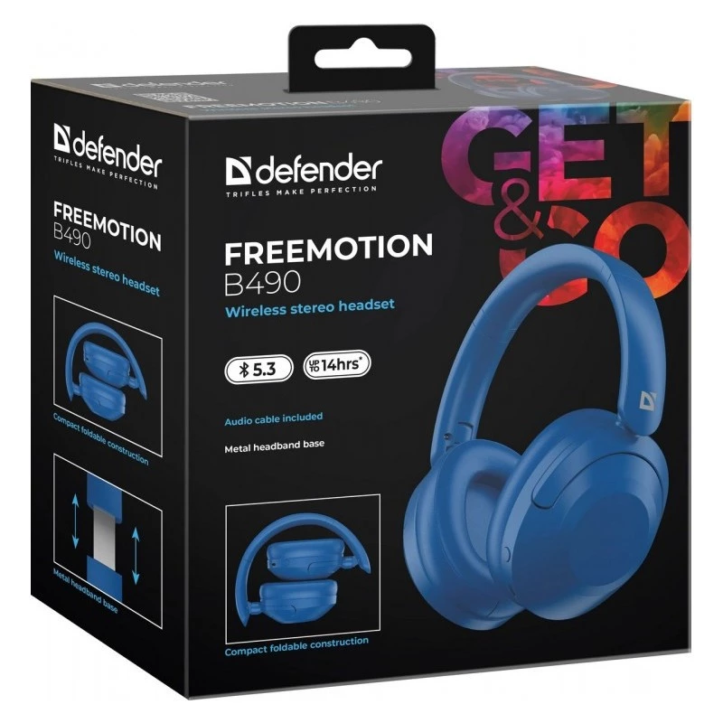 Auscultadores sem fios Defender Fre Emotion B490 — azul, on-ear, Bluetooth, microfone integrado