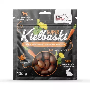SYTA MICHA Salsichas Grandiosas com Coelho, Cenoura e Dente-de-leão - petisco para cães - 100g