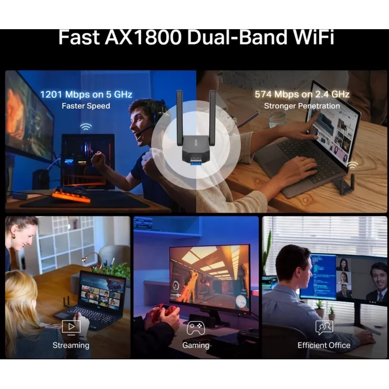 Adaptador USB Wi-Fi MERCUSYS MA72XH AX1800 com antenas High-Gain, USB-A Plug-and-Play