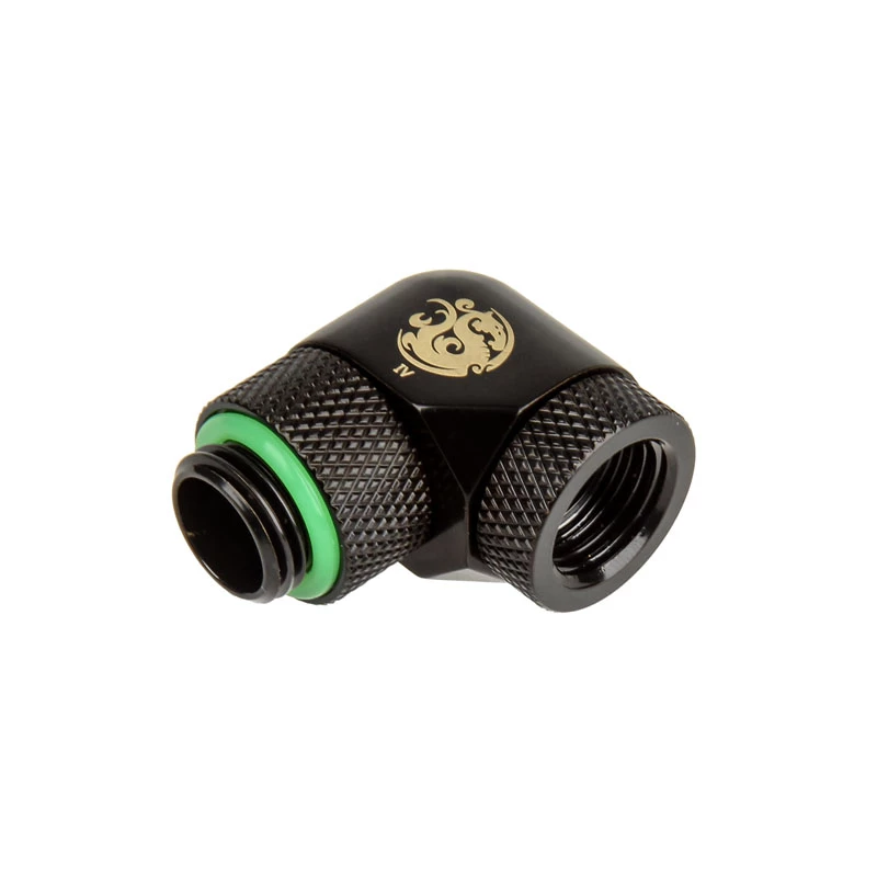Adaptador 90° BitsPower BP-MB90R2LD G1/4 polegadas rosca macho para G1/4 polegadas rosca fêmea, 2 juntas giratórias duplas