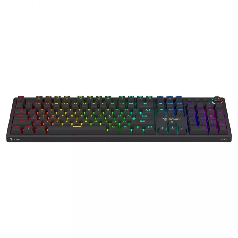 SAVIO STYX Brown teclado mecânico gaming, Outemu Brown, Hot-Swap, RGB, disposição US, tamanho completo, USB, preto