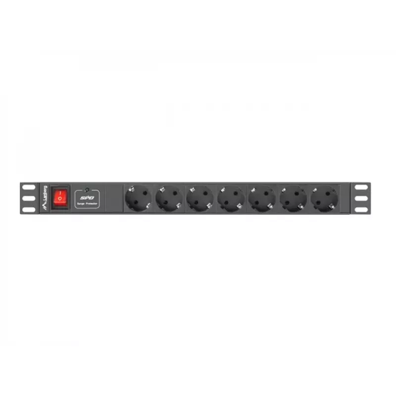 Lanberg | Unidade de distribuição de energia (PDU) 19 polegadas 1U 10A 2M 7x tomadas Schuko | PDU-07F-0200-IEC-BK