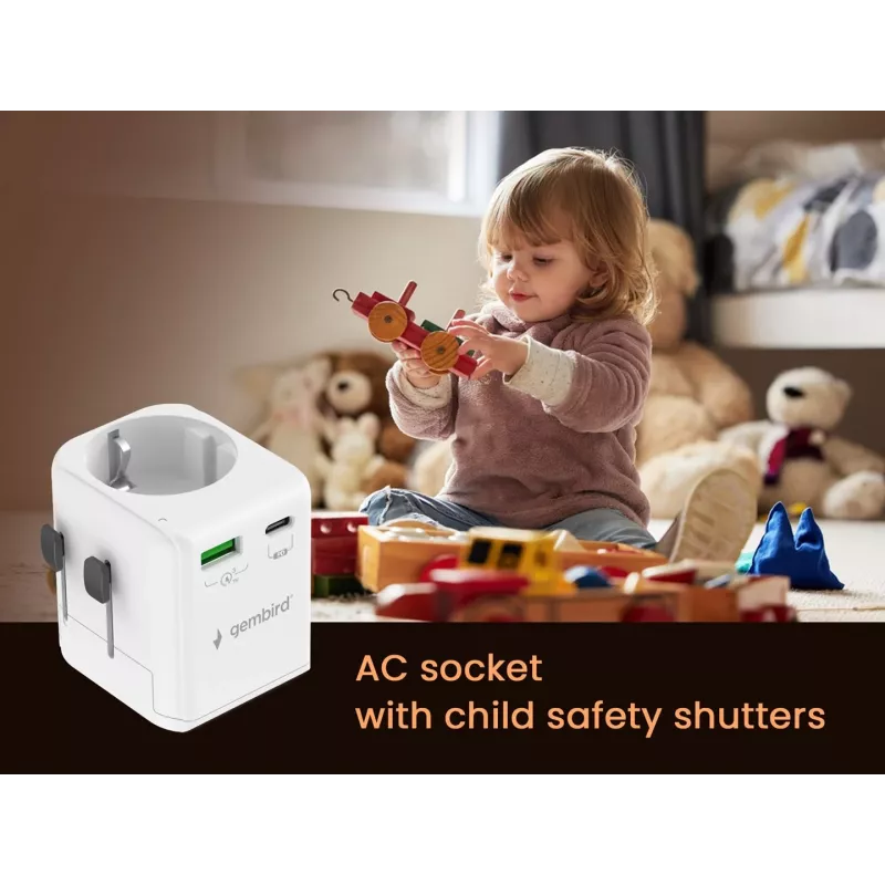 Fonte de alimentação de viagem GEMBIRD TPA-EU1A1C20-01-W 20W, USB-A 18W + USB-C 20W, tomada Schuko, entrada 100–250 V