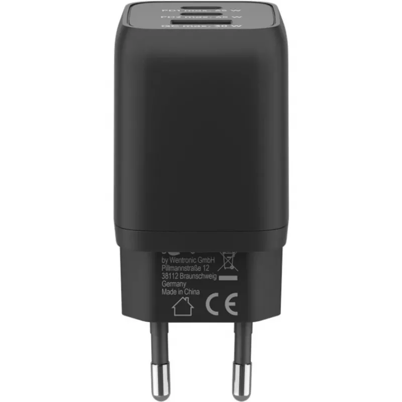 Carregador rápido USB-C Nano, PD, GaN, 65 Watt, cabo trançado USB-C (preto, 1x USB-A, 2x USB-C PD, Quick Charge 3.0, cabo de 1 metro)