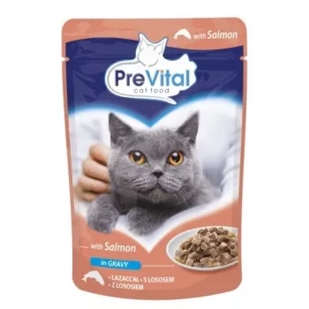PREVITAL Alimento húmido para gatos salmão em molho 100 g saqueta — adulto, 9% proteína, 5% gordura, 82% humidade