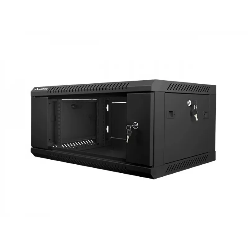 Lanberg WF01-6404-10B armário rack de parede de 19 polegadas 4U, 600x450 mm, porta de vidro temperado, desmontado (flat pack), IP20, 60 kg, preto RAL 9004