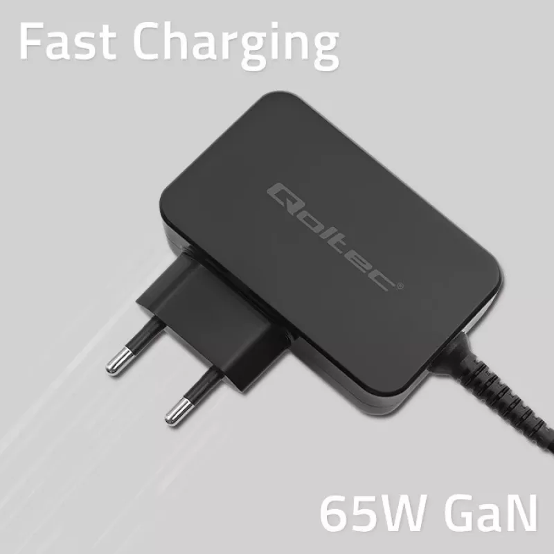 Carregador Qoltec 52386 GaN POWER PRO | 1xUSB-C | 65W | 5-20V | 3-3,25A | preto