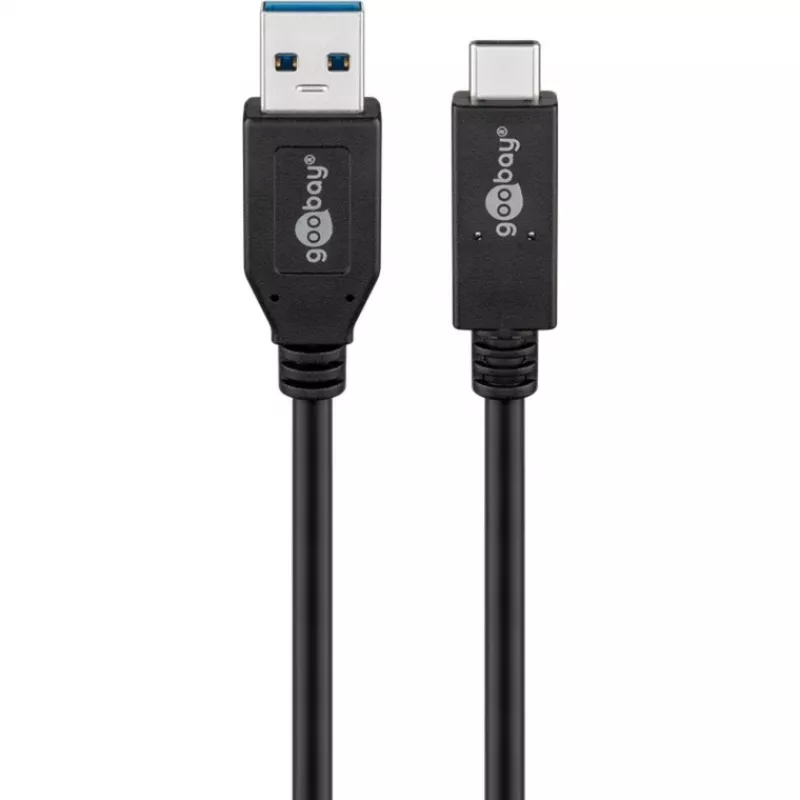 Wentronic goobay - Cabo USB - USB-C (M) para USB Type A (M) - USB 3,1 Gen 2 3 A - 50cm - Redondo - Preto (41073)