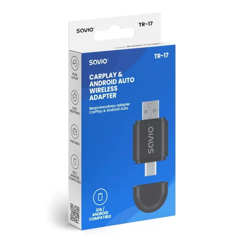 Savio TR-17 adaptador sem fios CarPlay e Android Auto