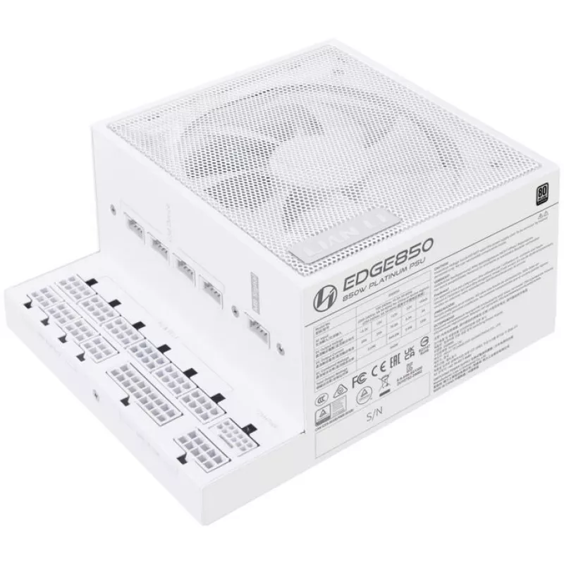 Fonte de alimentação Lian Li EDGE EG0850 de 850 W, 80 PLUS Platinum, ATX 3.1, PCIe 5.1, branca