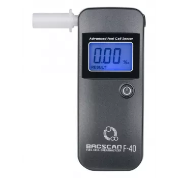 Alcoolímetro BACscan F-40, sem contacto, TAS 0–4%, precisão 1%, tempo de aquecimento 20s, LCD, pilha AAA×2