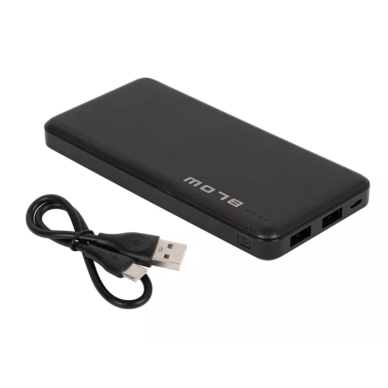 Powerbank portátil BLOW PB10A 10000mAh bateria de polímero, 2 saídas USB-A, 22,5W de potência total, entrada Micro-USB, preto