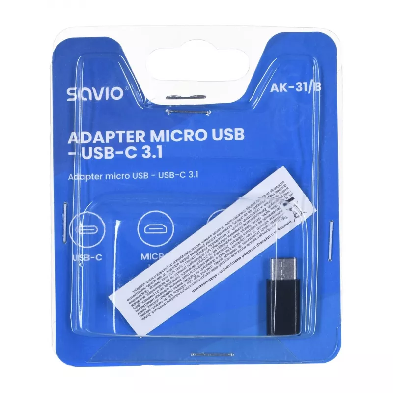Savio AK-31 / B Adaptador de interface de cabo/género Micro USB USB 3.1 Type-C preto