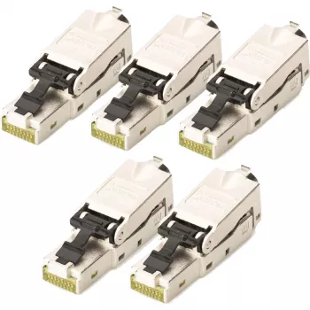 Ficha CAT 6A montável em campo Digitus STP 5 unid. ficha RJ-45 prateada