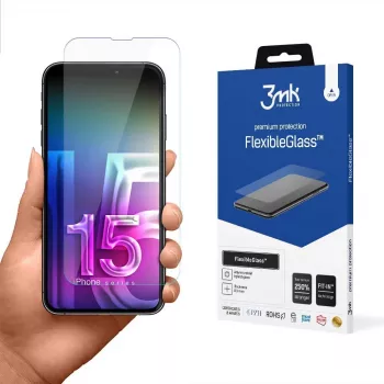 Película protetora de ecrã flexível temperada 3MK FlexibleGlass Pro para Apple iPhone 15 – transparente, resistente a riscos