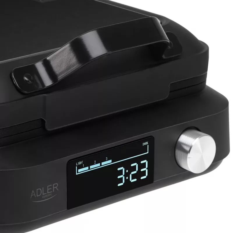 Máquina de waffles Adler AD 3087 — máquina de waffles belgas elétrica, 2200 W, 2 placas retangulares 9×17 cm, preta