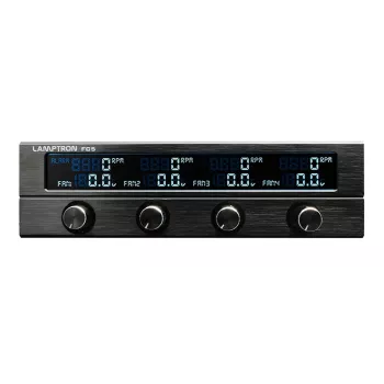 Controlador de ventoinhas de 5,25 polegadas Lamptron FC5 V2 preto — controlo PWM/manual multi-ventoinha, instalação no painel frontal
