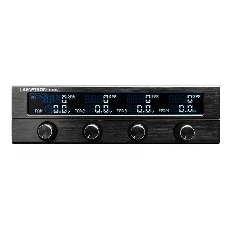 Controlador de ventoinhas de 5,25 polegadas Lamptron FC5 V2 preto — controlo PWM/manual multi-ventoinha, instalação no painel frontal