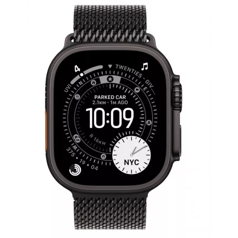 Smartwatch Apple Watch Ultra 3 GPS + Cellular 49mm caixa de titânio preta com bracelete Milanese Loop de titânio preta Medium
