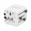 Adaptador de viagem universal GEMBIRD TPA-INT-01-W — entrada 100–250 V, ficha Type-G, dimensões compactas 84×56×85 mm