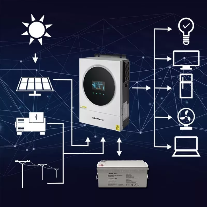 Qoltec, Transformador de tensão, Inversor solar híbrido Off-Grid 4kVA 4kW 120A MPPT LCD Wi-Fi BMS Sinusoidal