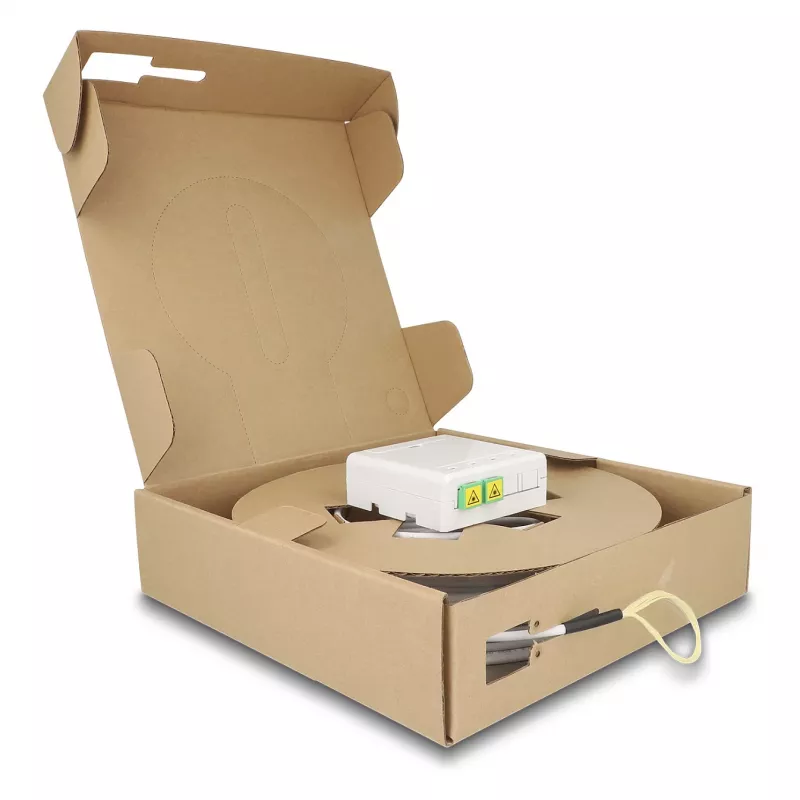 Caixa de ligação de fibra ótica DELOCK 2 x SC/APC Simplex com conjunto de cabo drop G.657.A1 de 30 m