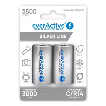 Pilhas recarregáveis everActive R14/C Ni-MH 3500 mAh prontas a usar