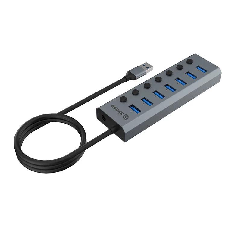 Hub USB Akasa AK-HB-21BKCM alumínio USB 3.2 Gen 1 5000 Mbit/s