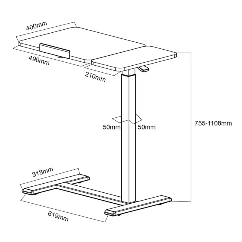 Suporte móvel para secretária/portátil Maclean, branco, altura ajustável 76-109 cm, máx. 30 kg, MC-120 W