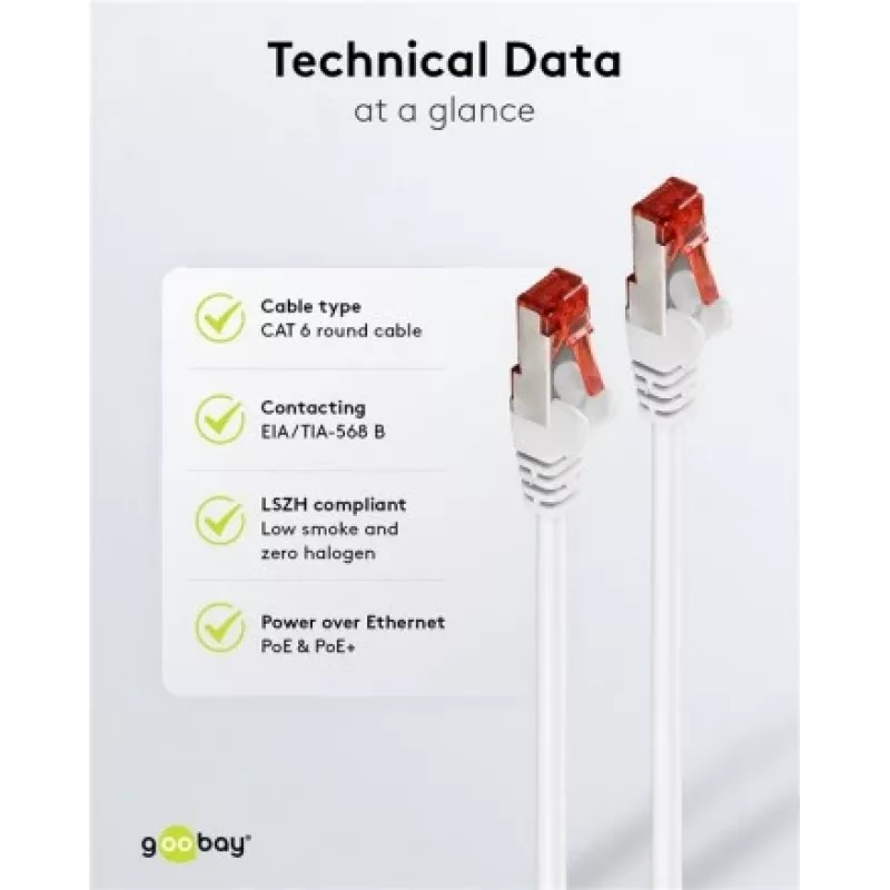Wentronic Goobay Cabo de rede CAT 6, S/FTP (PiMF), branco, 3 m – LSZH sem halogéneos, cobre (93507)
