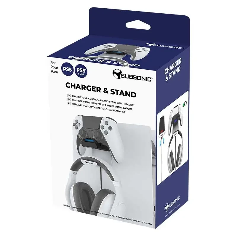 Estação de carregamento Subsonic SA5655 para comando PS5 com suporte para auscultadores