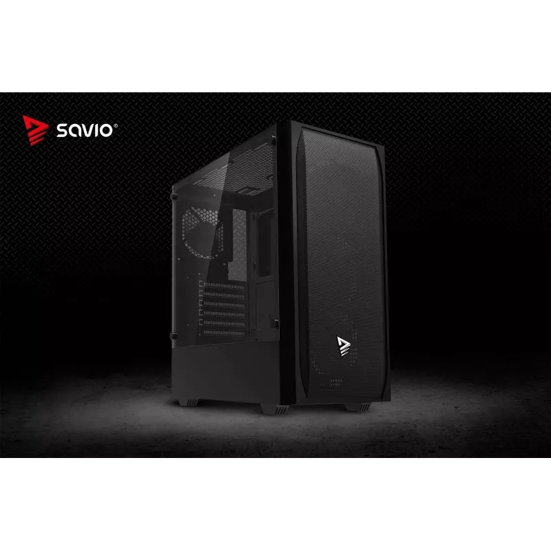 Caixa de PC SAVIO Noctis Flow — Cube Mini-ITX/Micro-ATX/ATX, 3x120 mm à frente, 1x120 mm atrás, 2x3,5 polegadas + 3x2,5 polegadas baías, vidro temperado