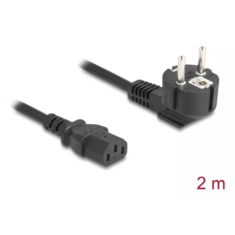Cabo de alimentação DELOCK 81567 CEE 7/7 (macho) 90° para IEC C13, 2 m, 3x1,00 mm