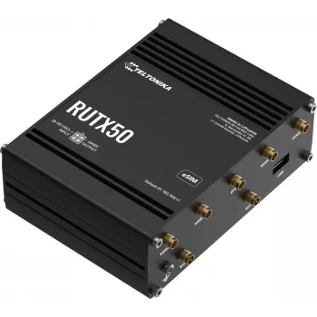 Router wireless Teltonika RUTX50 — 5G, dual-band 2.4/5 GHz, Wi‑Fi 5 (802.11ac), Gigabit Ethernet, 5 x RJ‑45, USB, preto