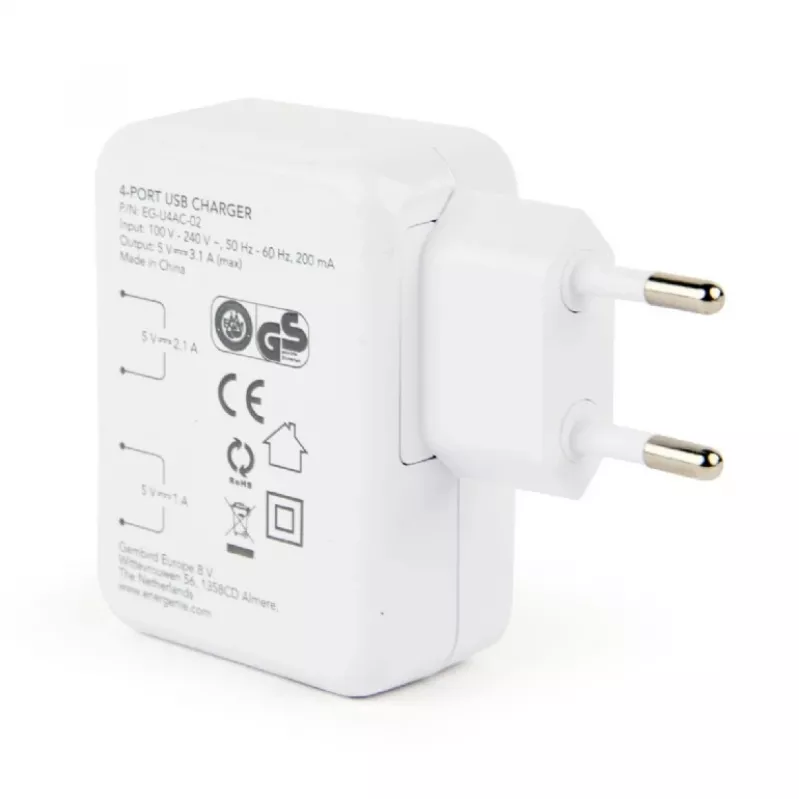 Carregador USB universal branco/4 portas EG-U4AC-02 GEMBIRD