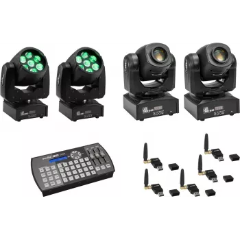 Conjunto LED EUROLITE TMH-W63 TMH-S30 USB QuickDMX Easy Show — cabeças LED wash e spot controladas por DMX