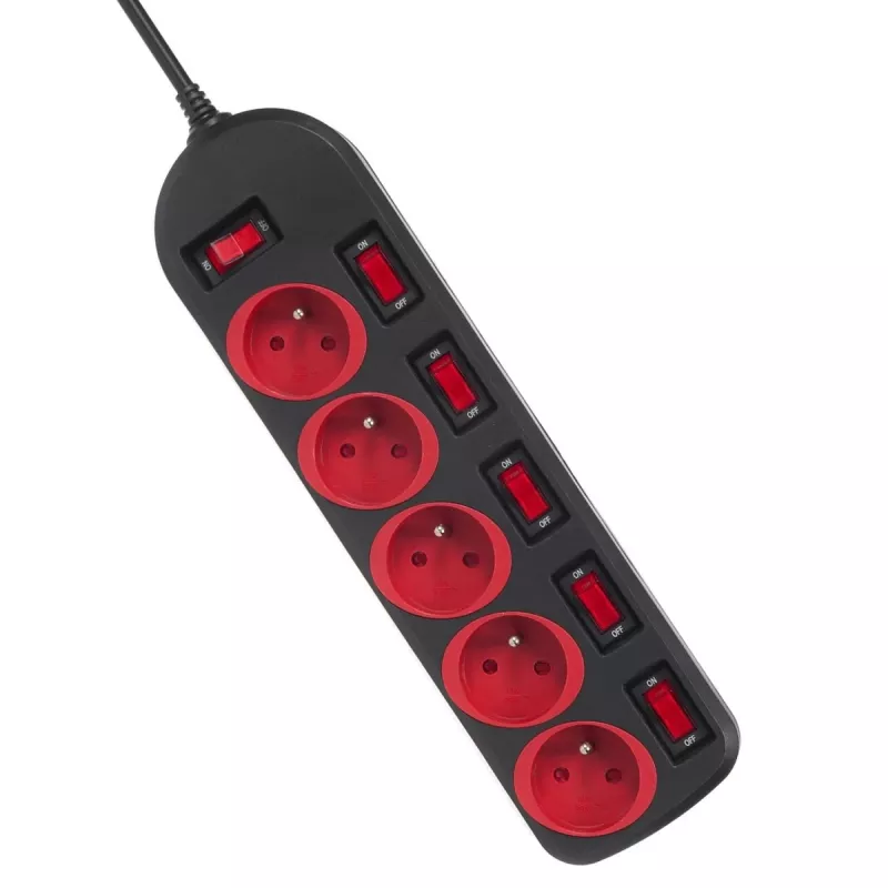 Extensão elétrica MACLEAN MCE204 cabo de 1,5 m, 5 tomadas AC, interior, preto/vermelho