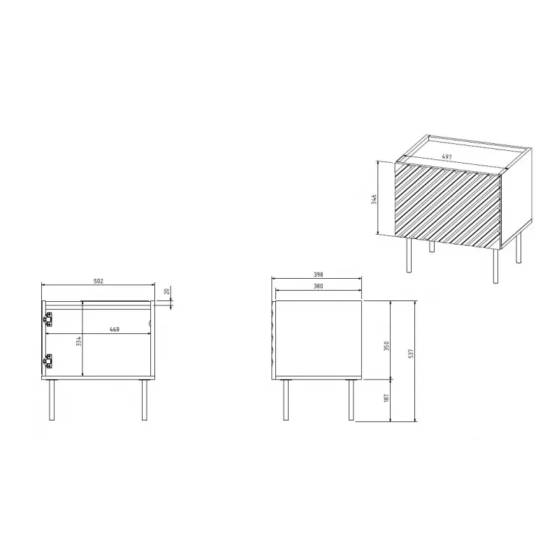 Mesa de cabeceira Cama ONDA 50x40x54 cm preto MDF/aglomerado conjunto de 2