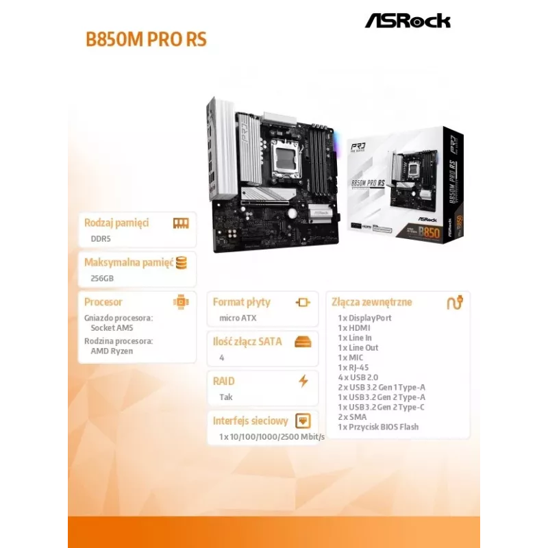 Placa-mãe ASRock B850M Pro RS AM5 Micro-ATX