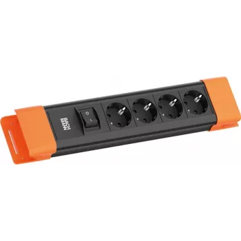 Régua de tomadas Bachmann CONNECTUS com 4 tomadas CEE 7/3, 1 interruptor, cabo de 2,0 m, ficha CEE7/7, preto/laranja