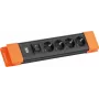 Régua de tomadas Bachmann CONNECTUS com 4 tomadas CEE 7/3, 1 interruptor, cabo de 2,0 m, ficha CEE7/7, preto/laranja