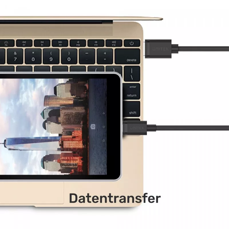 Cabo de dados e carregamento USB-C para USB-A Unitek C14067BK 1,5 m, preto, ficha USB-C para ficha USB-A
