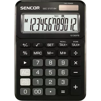Calculadora SENCOR SEC 372BK LCD de 12 dígitos calculadora de secretária simples, alimentação por pilha