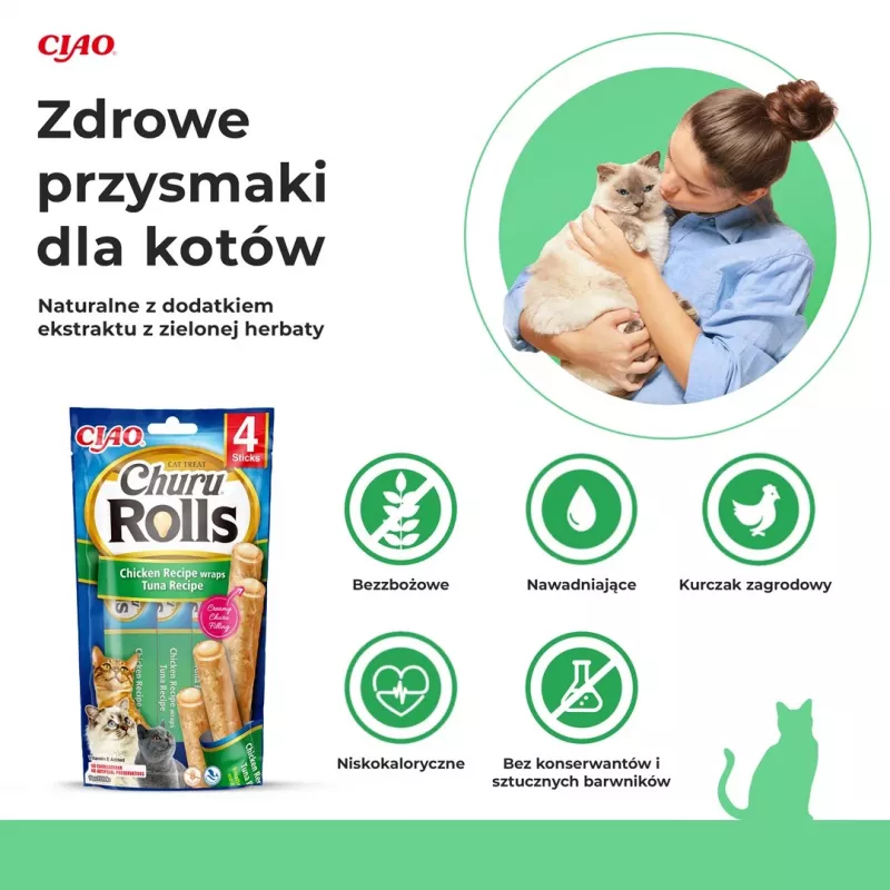 INABA Churu Rolls receita de frango envolta em receita de atum - guloseima para gatos - 4x10 g
