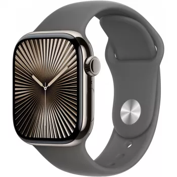 Apple Watch Series 10 GPS + Cellular 42 mm caixa de titânio natural com pulseira desportiva em cinzento-pedra – S/M (MWXD3QF/A)