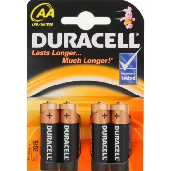 Pilha alcalina descartável Duracell AA LR6 1,5 V, pack de 4