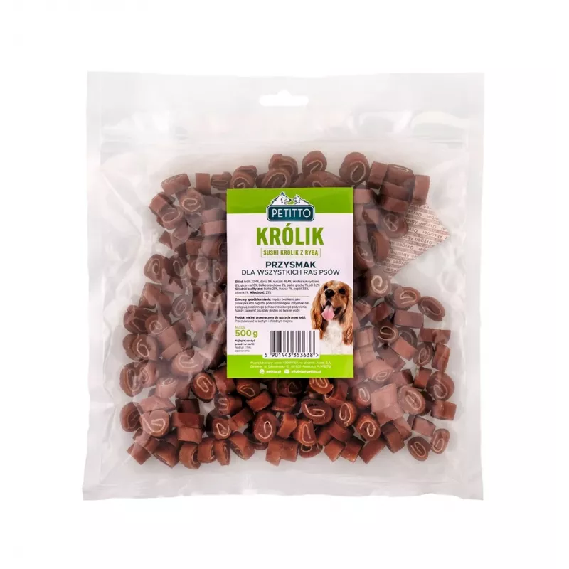 PETITTO Sushi de coelho com peixe snack para cães, 500 g
