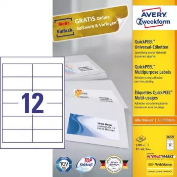 Avery 3659 etiquetas autoadesivas retangulares permanente branco 1200 peças