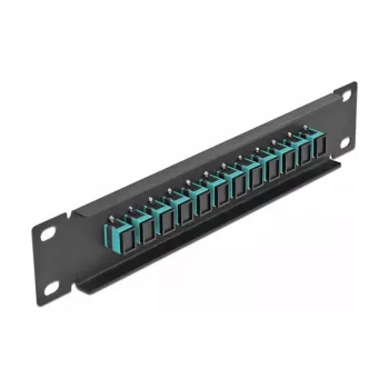 Patch panel de fibra ótica DeLOCK 10 polegadas 12 portas SC simplex aqua 1U preto