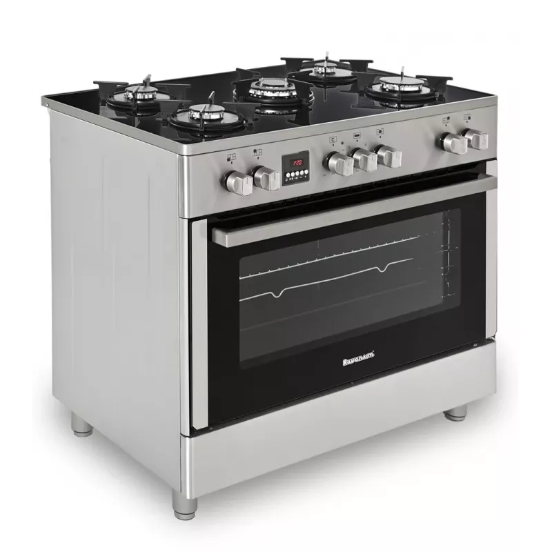 Fogão misto a gás e elétrico de instalação livre Ravanson KWGE-K90, 5 zonas de cozedura, 90 cm, inox